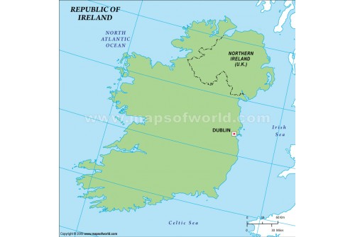 Ireland Outline Map in Green Color