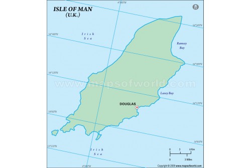 Isle of Man (Mann) Outline Map in Green Color