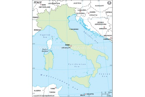 Italy Outline Map, Green 