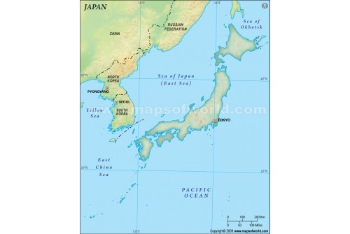 Japan Blank Map, Dark Green Background