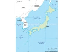 Japan Outline Map in Green Color
