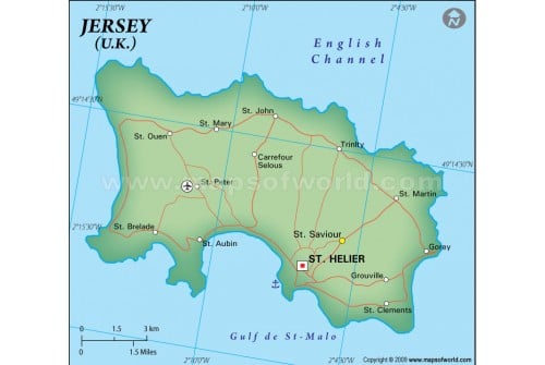 Jersey Political Map in Dark Green Color