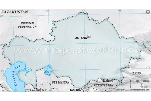 Kazakhstan Blank Map, Gray