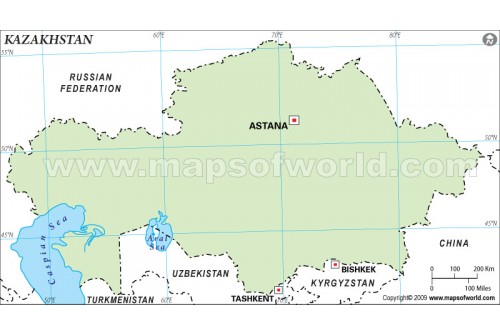 Kazakhstan Outline Map in Green Color