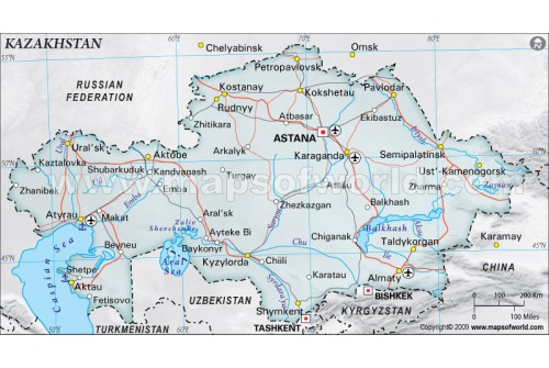 Kazakhstan Political Map, Gray