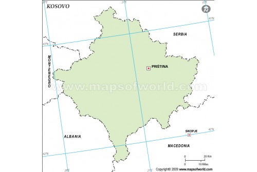 Kosovo Outline Map in Green Color