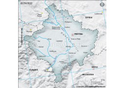 Kosovo Physical Map, Gray Color - Digital File