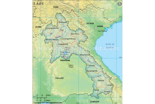 Laos Political Map, Dark Green