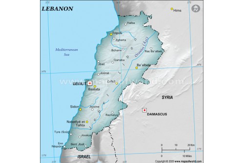 Lebanon Physical Map, Gray