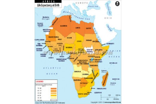 Life Expectancy at Birth in African Countries Map 