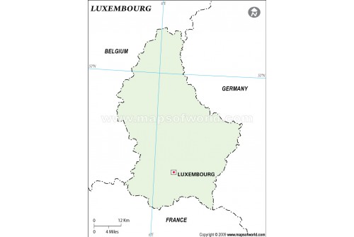 Luxembourg Outline Map in Green Color