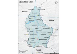 Luxembourg Map with Cities, Gray - Digital File