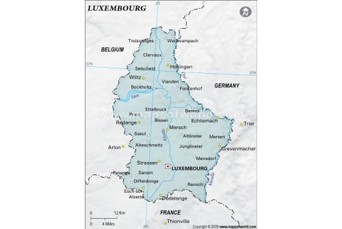 Luxembourg Map with Cities, Gray