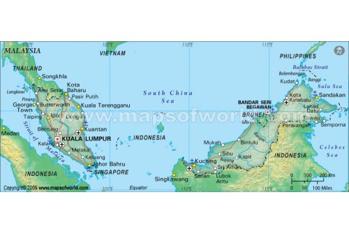 Malaysia Political Map, Dark Green
