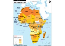 Male Life Expectancy at Birth in African Countries Map  - Digital File
