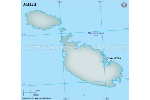 Malta Blank Map, Gray