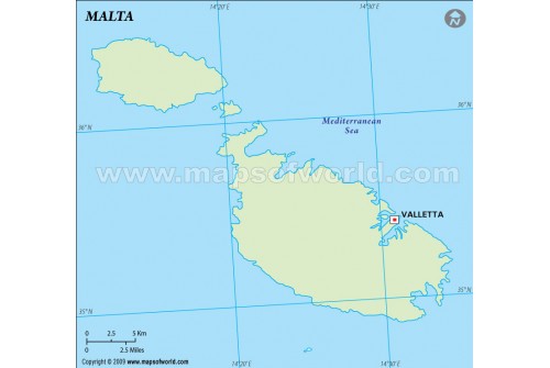Malta Outline Map, Green
