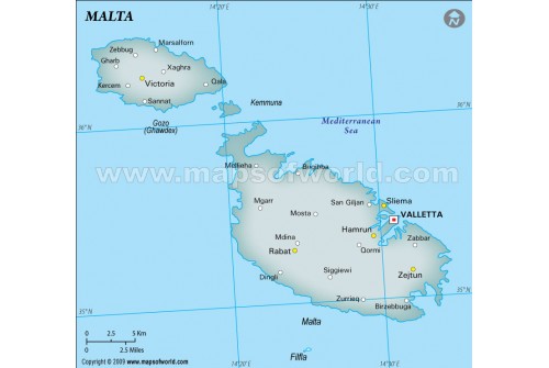 Malta Map with Cities, Gray
