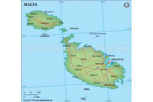 Malta Political Map, Dark Green