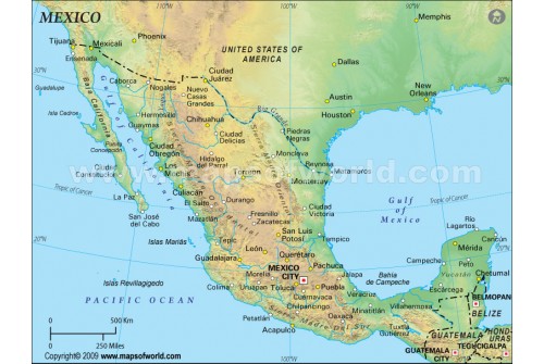 Mexico Physical Map (Green Background)