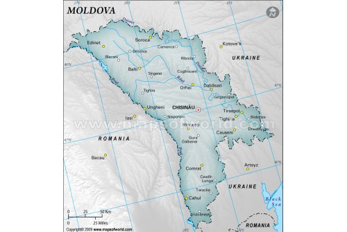 Moldova Map with Cities, Gray