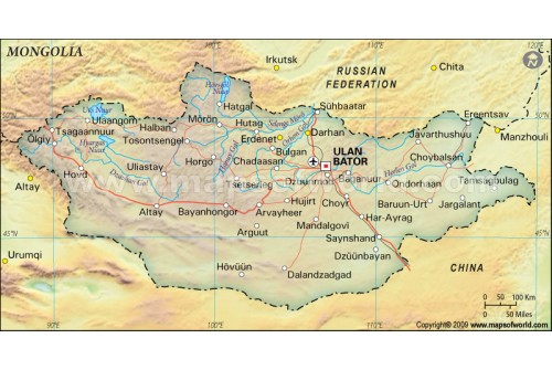 Mongolia Political Map, Dark Green 