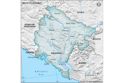 Montenegro Physical Map, Gray