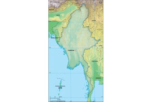 Myanmar Blank Map, Dark Green