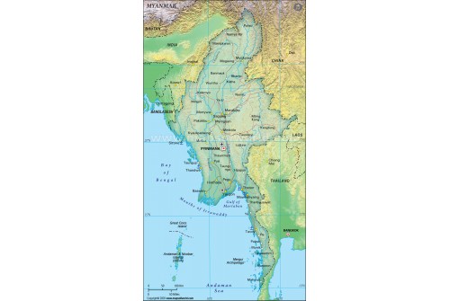 Myanmar Political Map, Dark Green