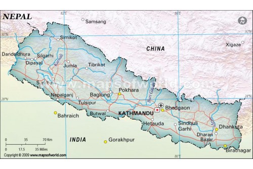 Nepal Political Map, Dark Green 