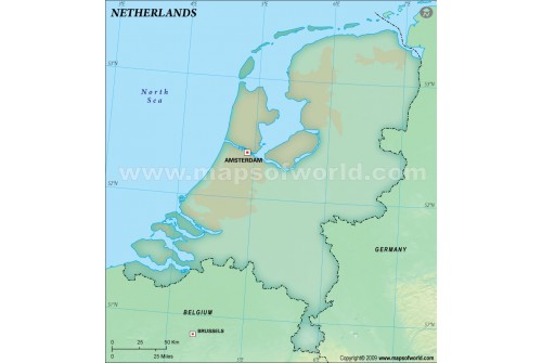 Netherlands Blank Map, Dark Green Color