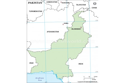 Pakistan Outline Map, Green 