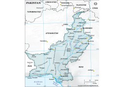 Pakistan Physical Map with Cities in Gray Color - Digital File