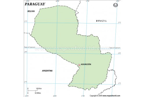 Paraguay Outline Map, Green