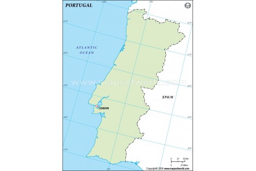 Portugal Outline Map, Green 