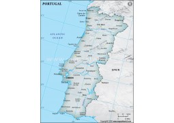 Portugal Physical Map, Dark Gray - Digital File