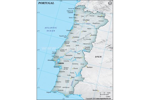 Portugal Physical Map, Dark Gray
