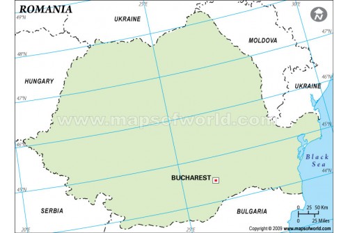 Romania Blank Map in Green Color