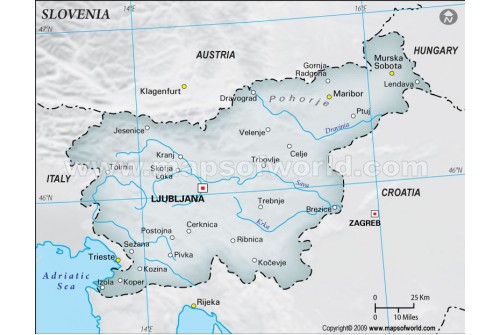 Slovenia Physical Map, Gray