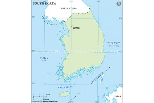South Korea Outline Map in Green Color