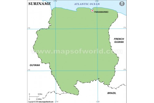 Suriname Outline Map, Green 