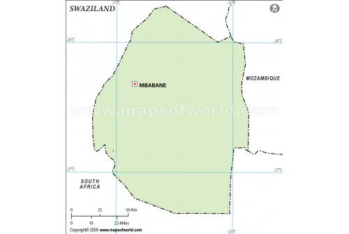 Swaziland Outline Map in Green Color