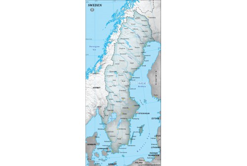 Sweden Physical Map, Dark Green 