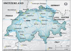 Switzerland Physical Map with Cities in Gray Background - Digital File