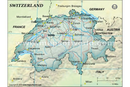 Switzerland Political Map, Dark Green Color