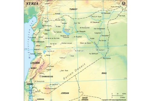 Syria Physical Map, Green