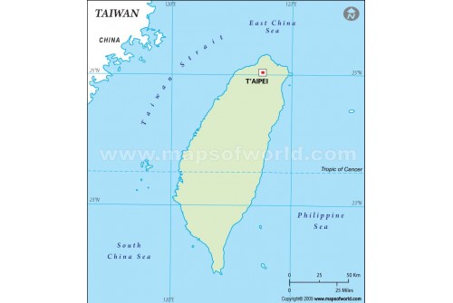 Taiwan Outline Map, Green 
