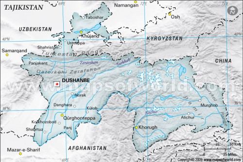Tajikistan Physical Map, Gray