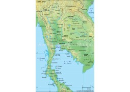 Thailand Physical Map, Green  - Digital File