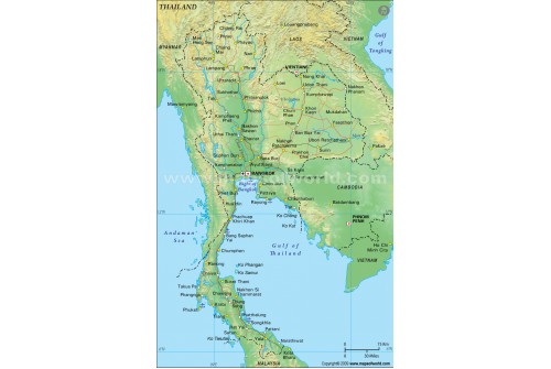 Thailand Political Map, Green 